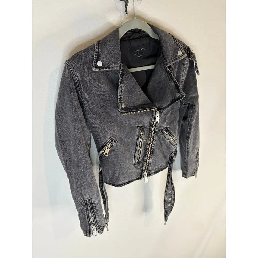 ALLSAINTS Balfern Denim Jacket Belted Biker Moto Urban Grunge Streetwear Fall 2